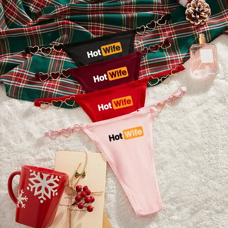 Sexy Thong for Women Love Decoration Cotton Crotch Low-rise Women's Underwear HOT WIFE Female Panties Girlfriend Wife Gift
