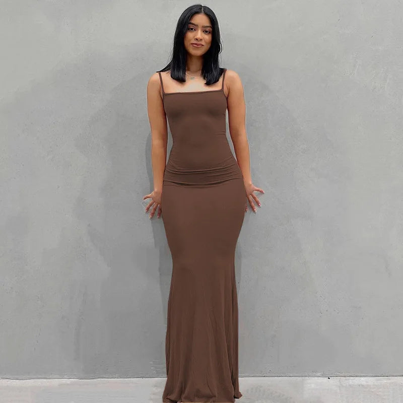 Dresses For Women 2023 Sexy Spaghetti Strap Black Long Dress Evening Y2k Sleeveless Solid Skinny Bodycon Maxi Vestidos
