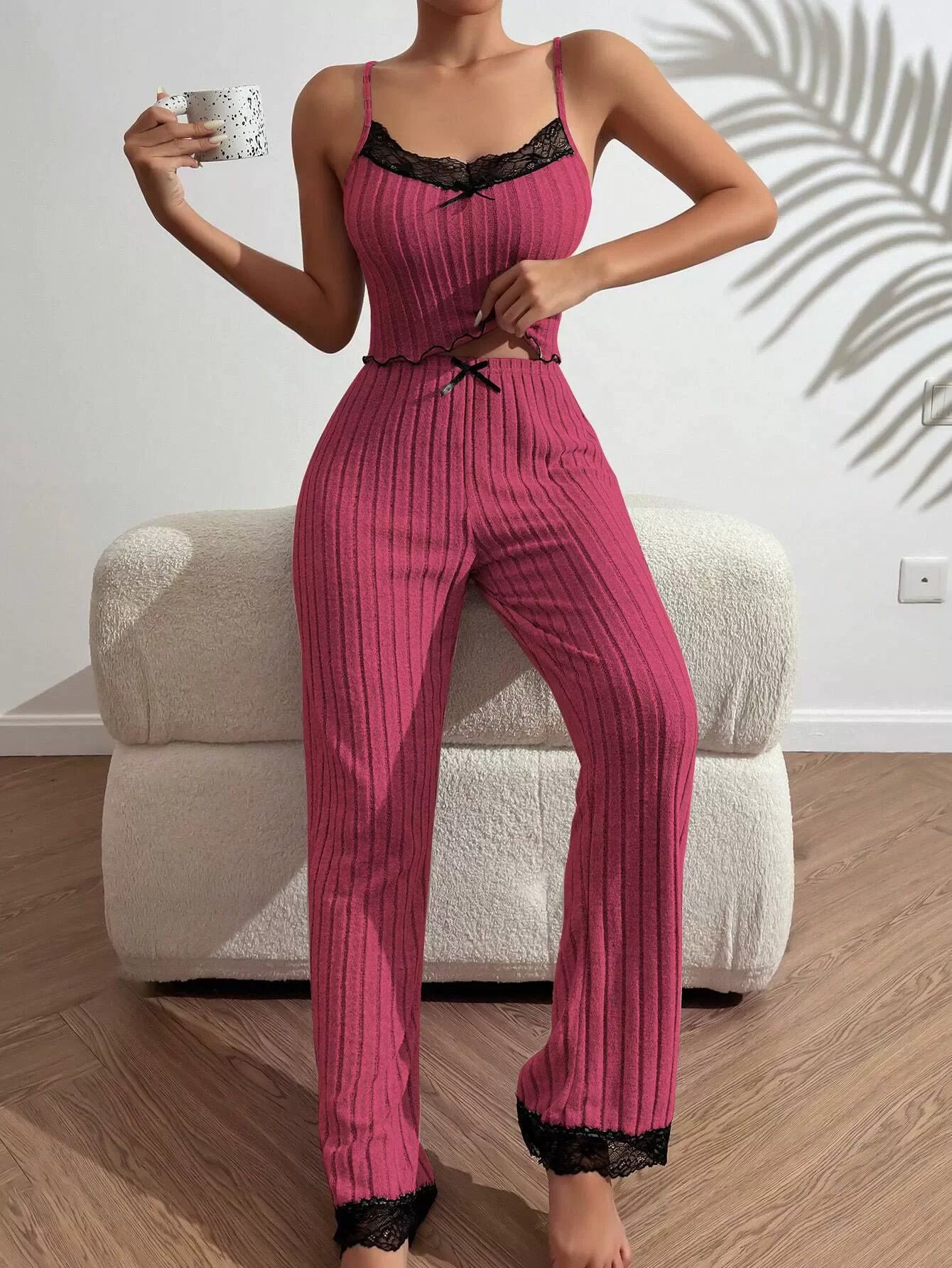 Spring Summer Sleepwear Women's Pajamas Tank Tops Tee Trouser 2 Piece Set Loose Home Wear Suit Nightwear Pyjamas