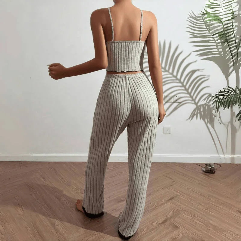 Spring Summer Sleepwear Women's Pajamas Tank Tops Tee Trouser 2 Piece Set Loose Home Wear Suit Nightwear Pyjamas