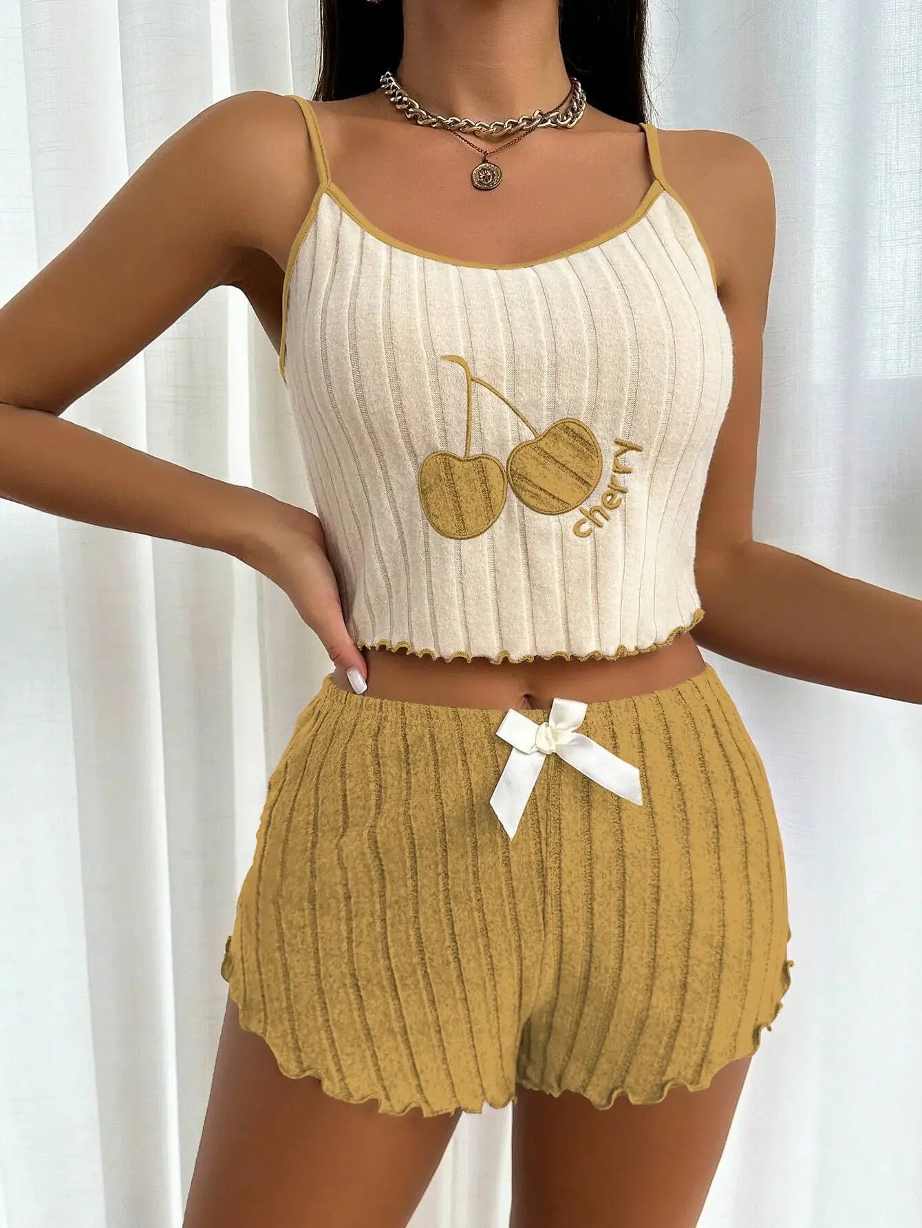 Summer 2pcs Pajamas Set for Women Casual Simple Ground Wool Halter Vest Shorts Set Home Wear Sleepwear Loungerwear